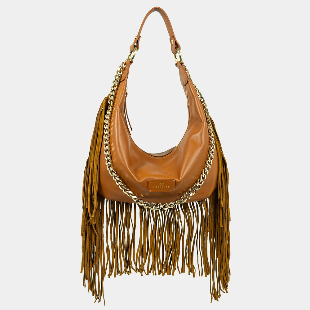 Borsa Hobo Desirè Media in Vitello con Frange