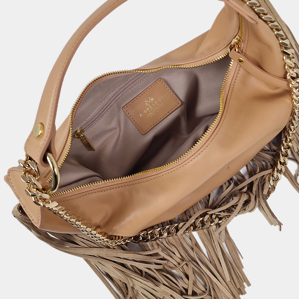 Borsa Hobo Desirè Media in Vitello con Frange
