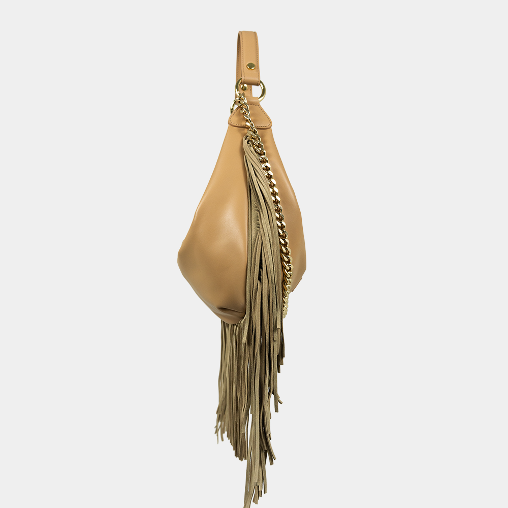 Borsa Hobo Desirè Media in Vitello con Frange