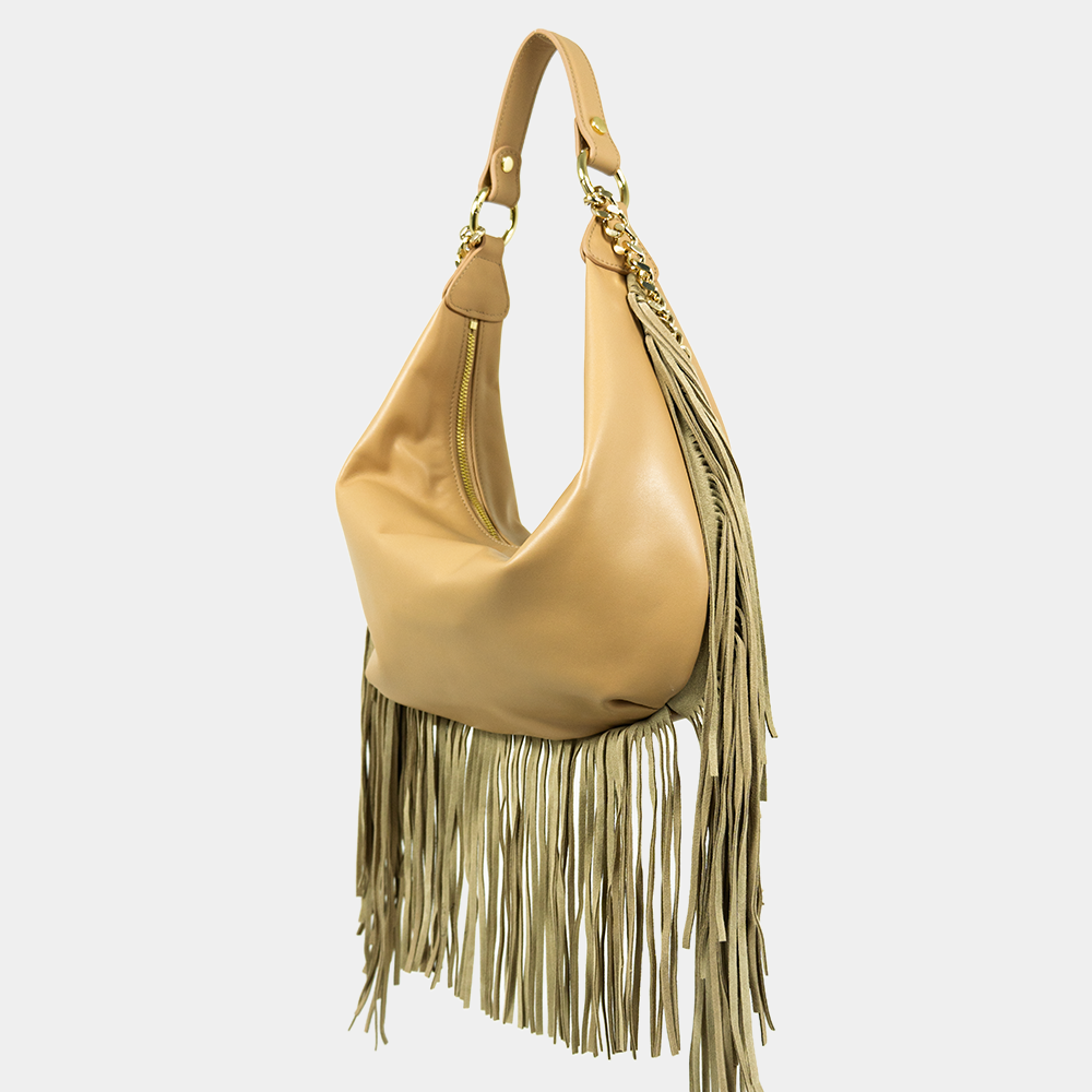 Borsa Hobo Desirè Media in Vitello con Frange